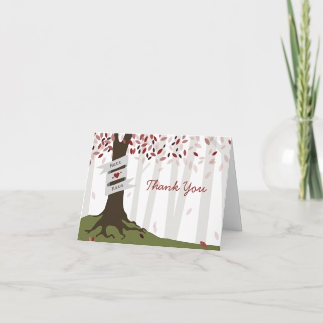 Red Woodland Autumn Wedding Thank You (Front)