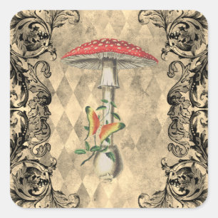 Red Woodland Mushroom  Square Sticker