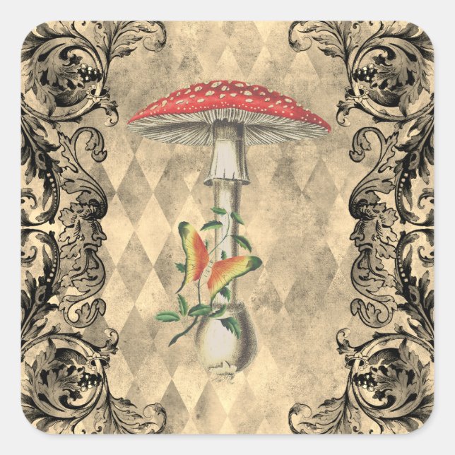 Red Woodland Mushroom  Square Sticker (Front)