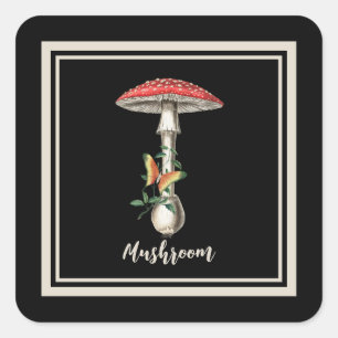 Red Woodland Mushroom  Square Sticker
