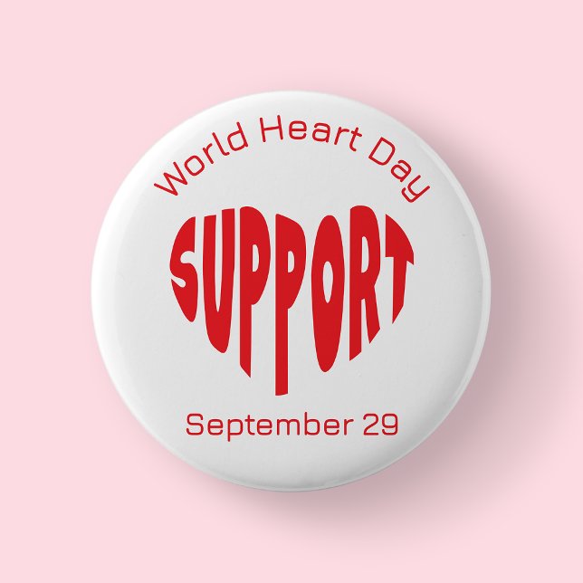 Red World Heart Day Button (World Heart Day)
