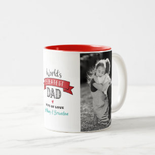 Red World’s Greatest Dad 2 Photo Bold Modern Two-Tone Coffee Mug