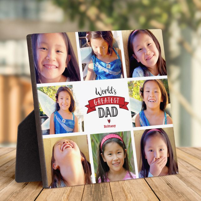 Red World’s Greatest Dad Modern 8 Photo Collage Plaque (Creator Uploaded)
