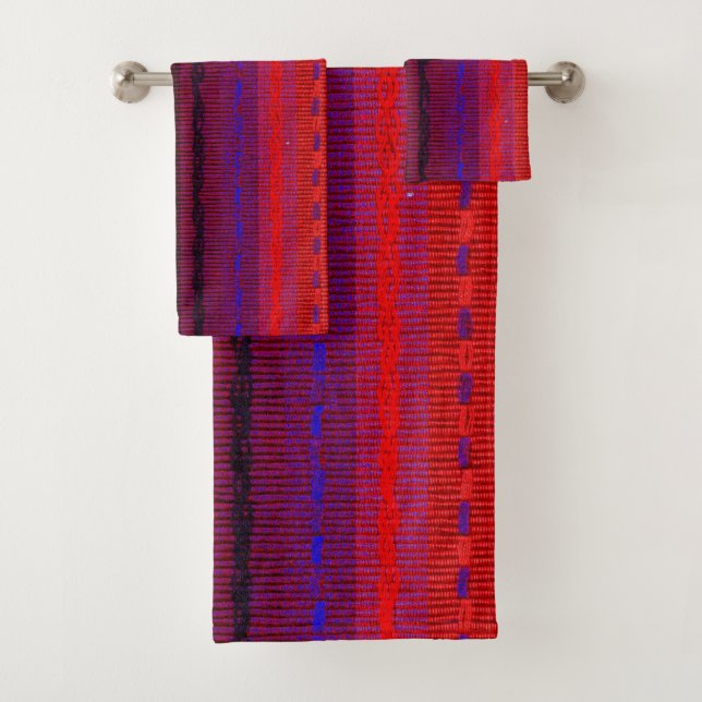 Red Woven Bands Abstract Bath Towels (Insitu)