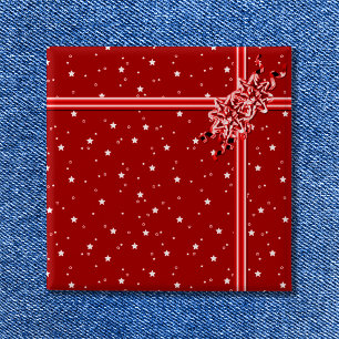 Red Wrapped Present  15 Cm Square Badge