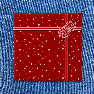 Red Wrapped Present 15 Cm Square Badge
