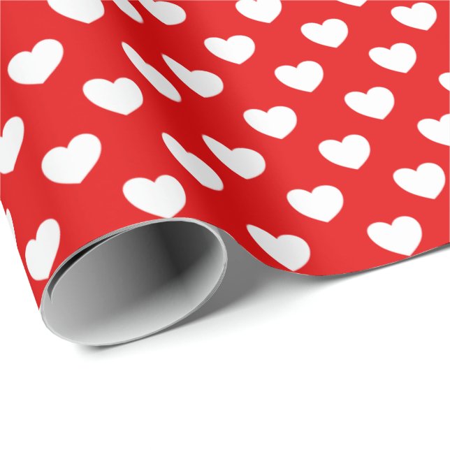 Red Wrapping Paper And White Love Hearts Pattern (Roll Corner)