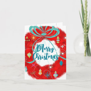 Red Wreath Retro Christmas Card