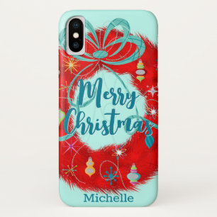 Red Wreath Retro Christmas  iPhone X Case