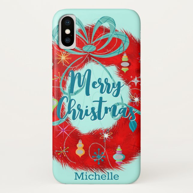 Red Wreath Retro Christmas  Case-Mate iPhone Case (Back)
