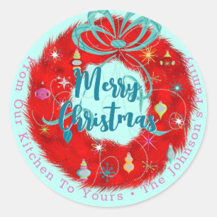Red Wreath Retro Christmas Classic Round Sticker