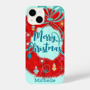 Red Wreath Retro Christmas iPhone 14 Case