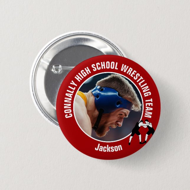 Red Wrestling Team Photo High School Wrestler 6 Cm Round Badge (Front & Back)