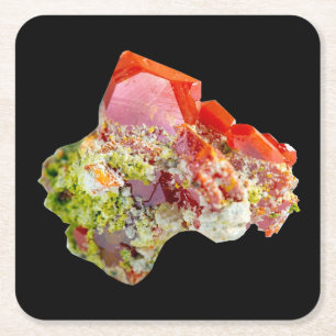 Red Wulfenite Crystal Specimen Mineral Display Art Square Paper Coaster