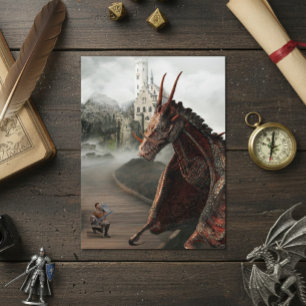 Red Wyvern Dragon Knight Castle Landscape Postcard