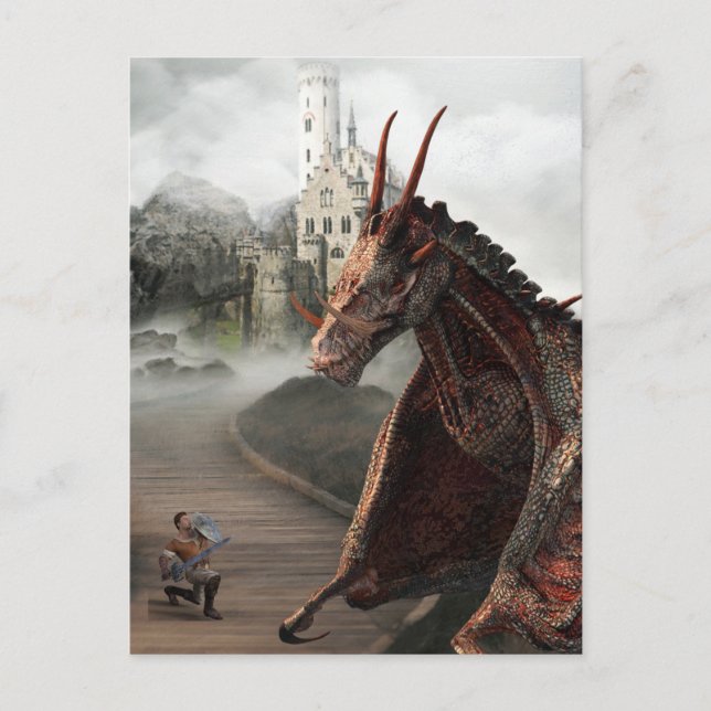 Red Wyvern Dragon Knight Castle Landscape Postcard (Front)