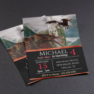 Red Wyvern Dragon Mediaeval Castle Budget Birthday Flyer