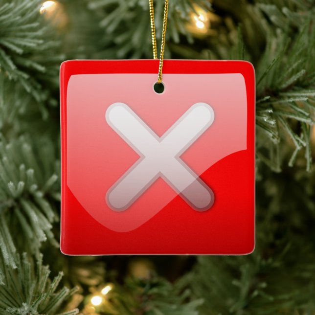 Red X Mark Symbol Christmas Ceramic Ornament (Tree)