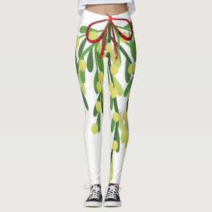 red xmas mistletoe leggings
