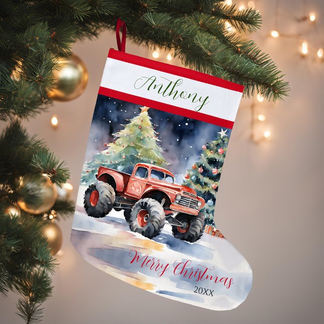 Red Xmas Monster Truck  Large Christmas Stocking (Creator Uploaded)