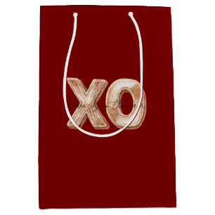 Red XO Faux Wood Love in the air Medium Gift Bag