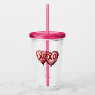 Red XOXO Heart Balloons Acrylic Tumbler
