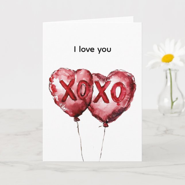 Red XOXO Heart Balloons Card (Small Plant)
