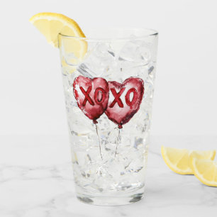 Red XOXO Heart Balloons Glass