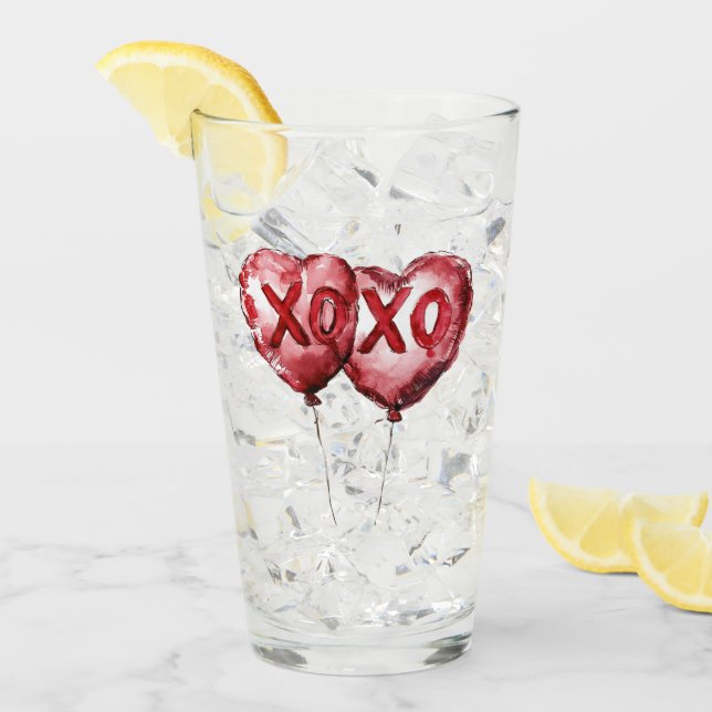 Red XOXO Heart Balloons Glass (Front Ice)