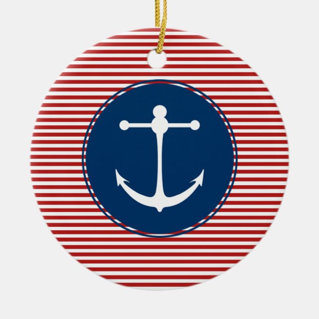 Red Yacht Club Pattern Ceramic Tree Decoration (Front)
