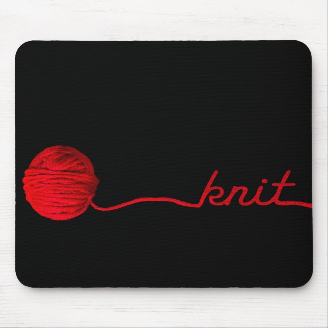 red yarn on black with knit text mouse mat (Front)