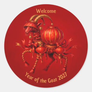 Red Year of the Goat 2027 Lantern Classic Round Sticker