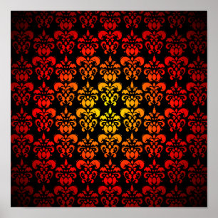 Red, yellow and black damask poster