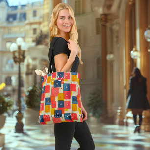 Red, Yellow, and Blue Abstract Rectangles Tote Bag