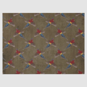 Red Yellow and Blue Birds on Brown Decoupage Tissue Paper