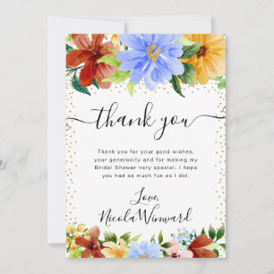 Red, Yellow and Blue Flowers Bridal Shower Thank You Card
