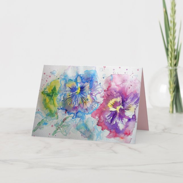 Red,Yellow and Blue Panies flower Watercolour Card (Front)
