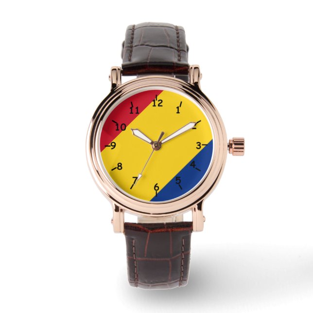 Red Yellow and Blue Tri-Coloured Striped Face Watch (Front)