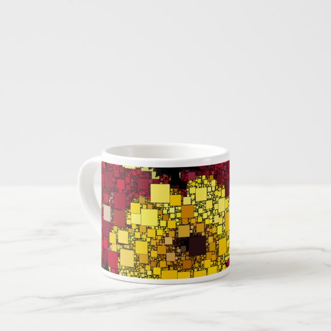 Red, Yellow and Gold Mini Boxes Background Espresso Cup (Front Left)