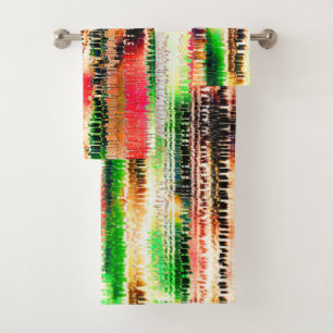 Red yellow and green coloured striped sliced paper bath towel set