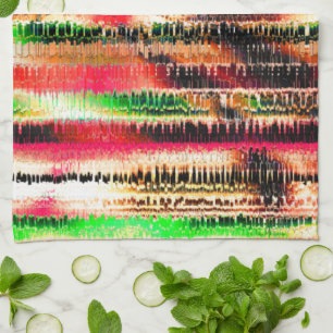 Red yellow and green coloured striped sliced paper tea towel