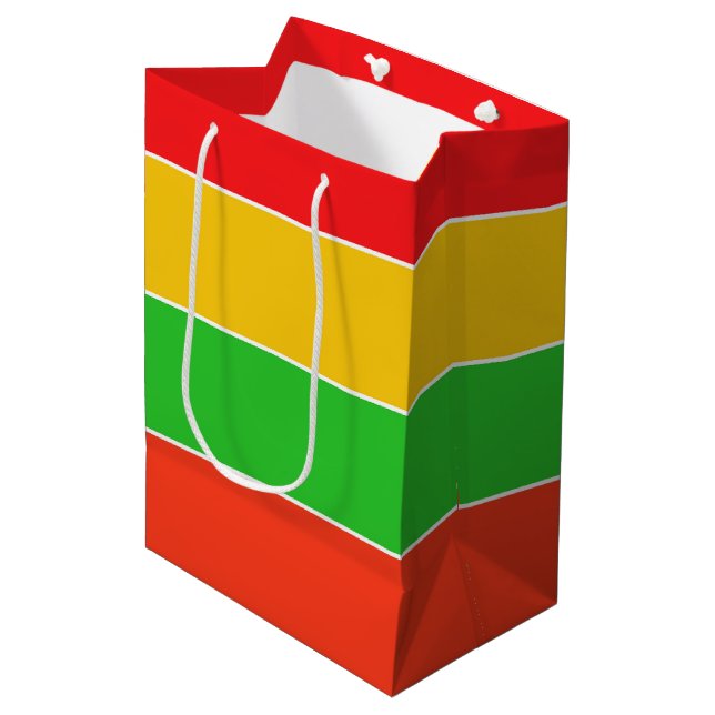 Red, Yellow and Lime Green Stripes Medium Gift Bag (Front Angled)