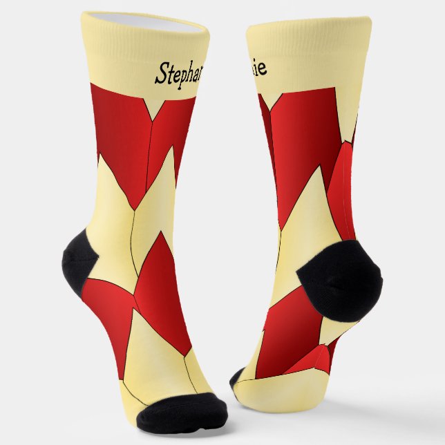 Red Yellow Art Deco Design Socks (Angled)
