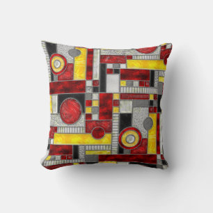 Red Yellow Art Deco Stained Glass Cushion
