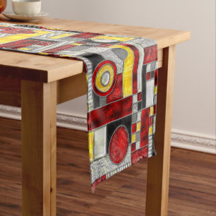 Red Yellow Art Deco Stained Glass Short Table Runner