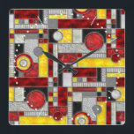 Red Yellow Art Deco Stained Glass Square Wall Clock<br><div class="desc">This wall clock has an square block art deco pattern in digital stained glass. A colourful geometric design in colours of red,  yellow and black,  perfect for a pop of colour in your home decor.  You can make the pattern on this clock bigger or smaller.</div>