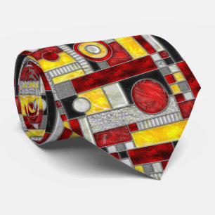 Red Yellow Art Deco Stained Glass Tie