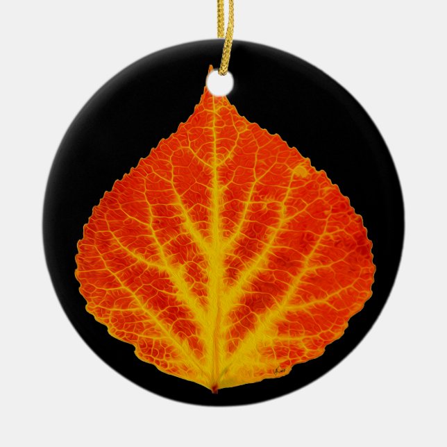 Red & Yellow Aspen Leaf #10 Ceramic Tree Decoration (Front)