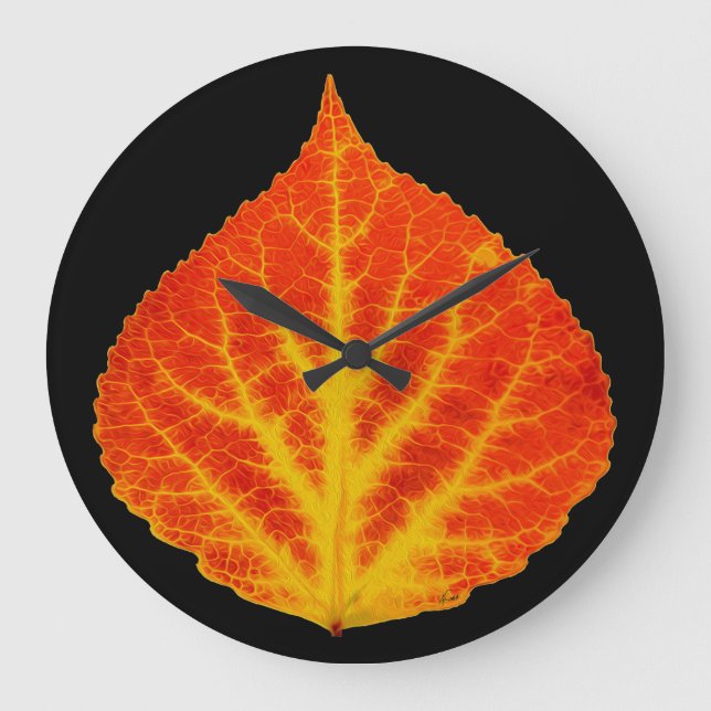 Red & Yellow Aspen Leaf #10 Large Clock (Front)
