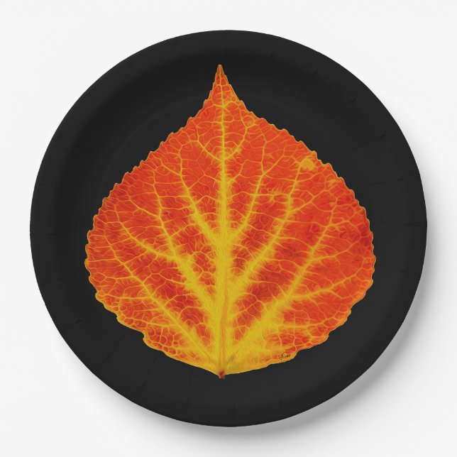 Red & Yellow Aspen Leaf #10 Paper Plate (Front)